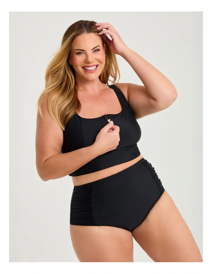 Crop Zip Detail Swim Top Black image 3