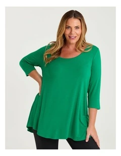 Bamboo Base 3/4 Sleeve Top in Amazon Green