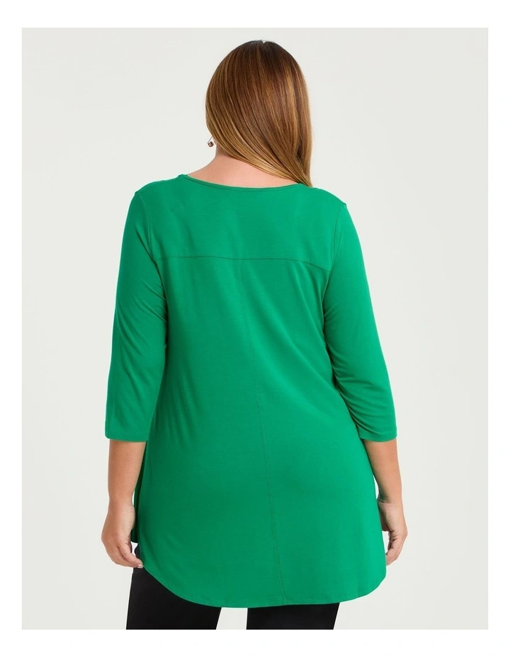 Bamboo Base 3/4 Sleeve Top in Amazon Green image 2