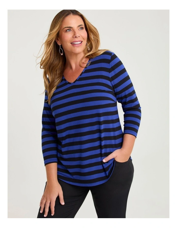 Natural Stripe 3/4 Sleeve T-shirt Lapis Blue/black image 1