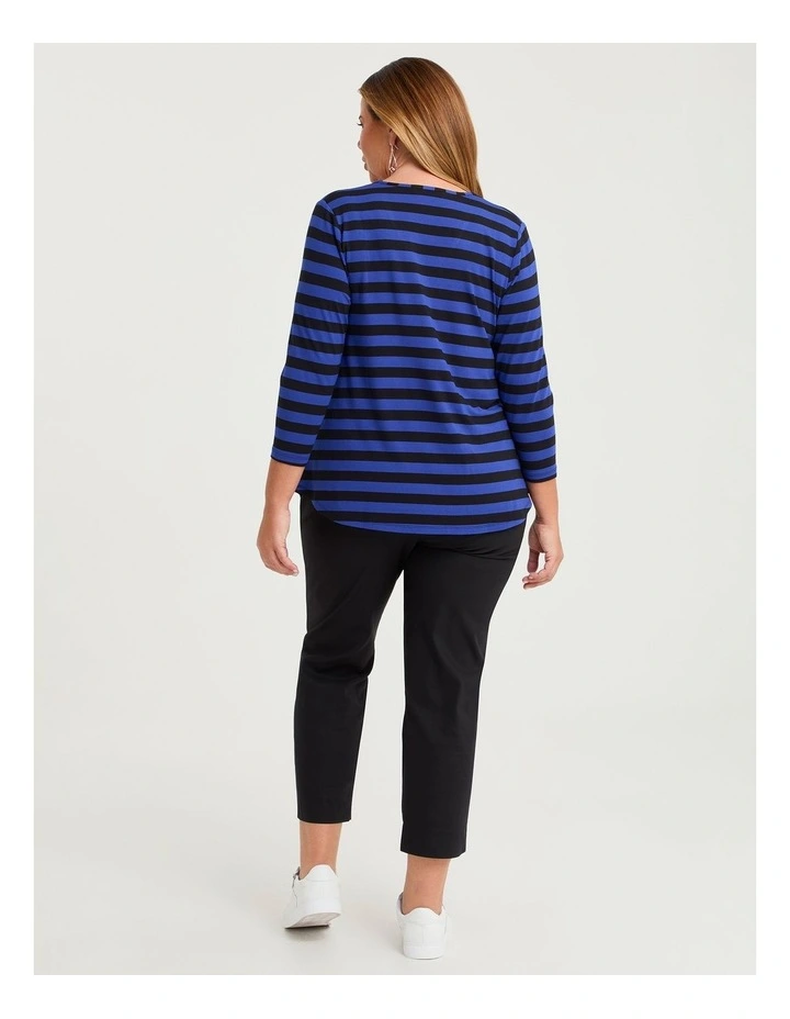 Natural Stripe 3/4 Sleeve T-shirt Lapis Blue/black image 2