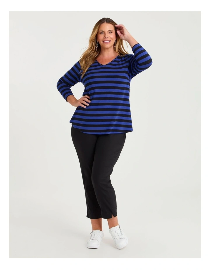 Natural Stripe 3/4 Sleeve T-shirt Lapis Blue/black image 3