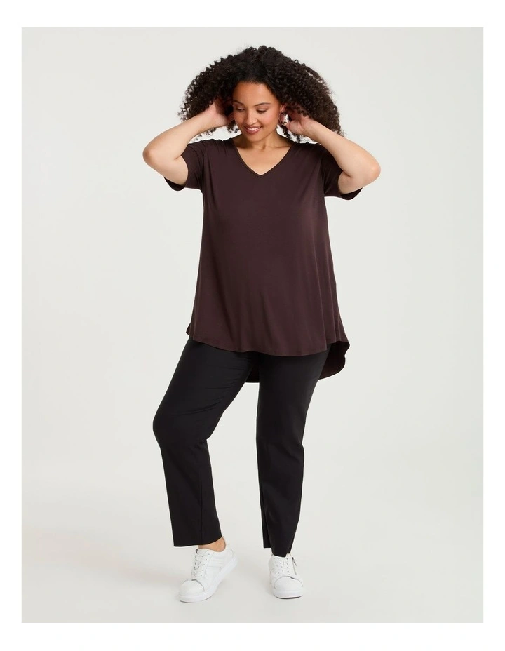 Bamboo Base V Neck S/slv Top Chocolate Plum image 3