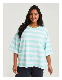 Cotton Stripe Pocket Sweatshirt Vivid Mint/white