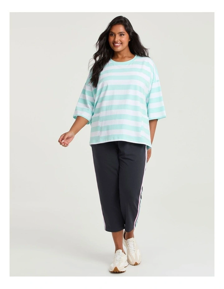 Cotton Stripe Pocket Sweatshirt Vivid Mint/white image 3