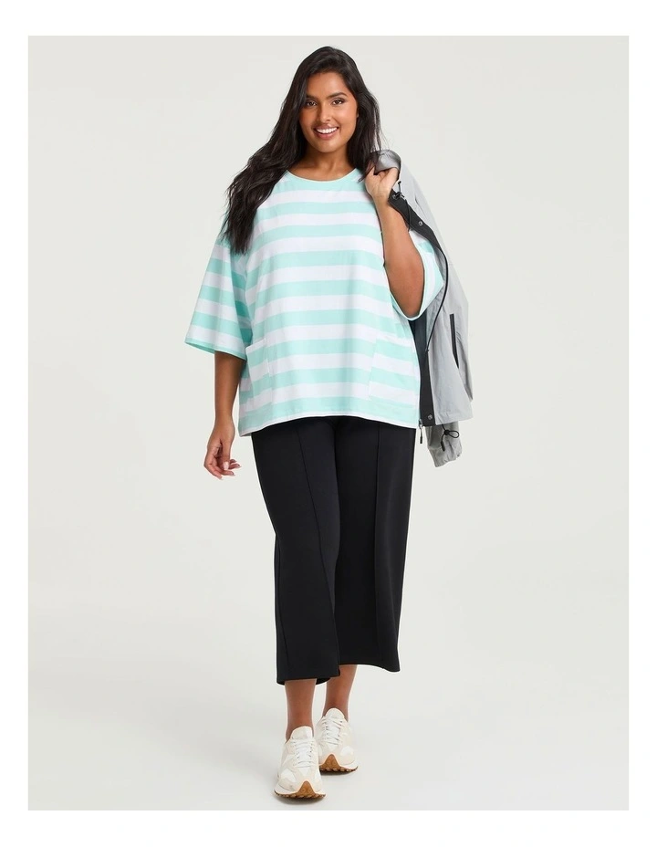 Cotton Stripe Pocket Sweatshirt Vivid Mint/white image 4