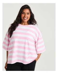 Cotton Stripe Pocket Sweatshirt Parfait Pink/white