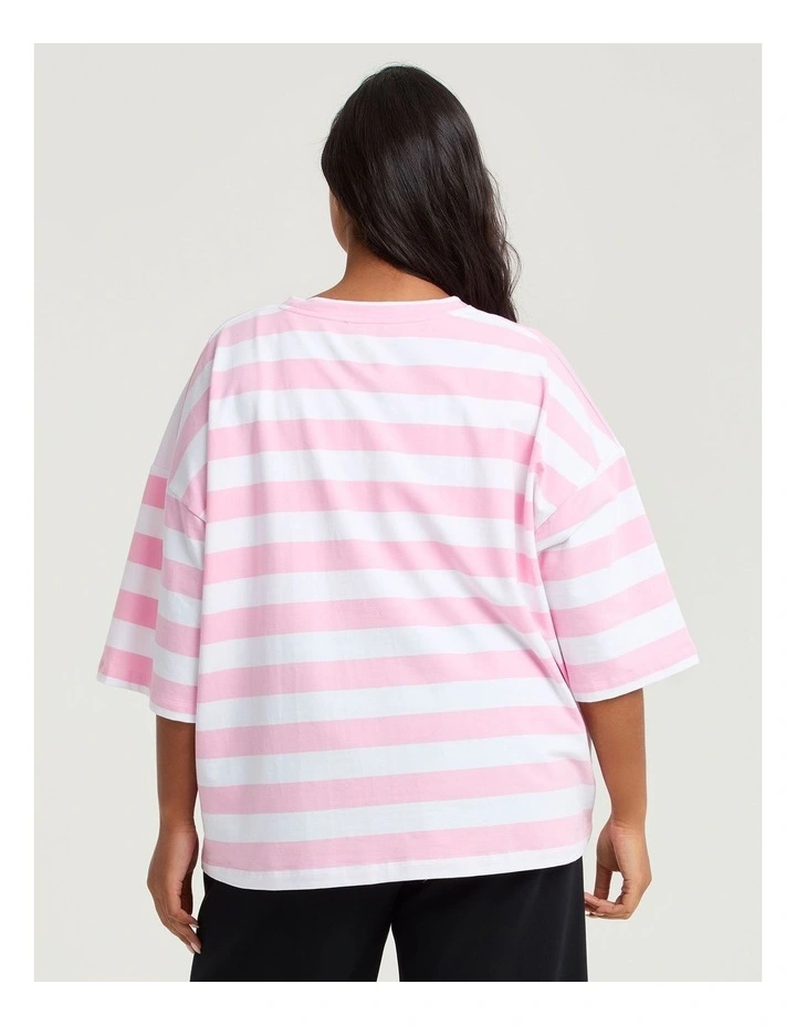 Cotton Stripe Pocket Sweatshirt Parfait Pink/white image 2