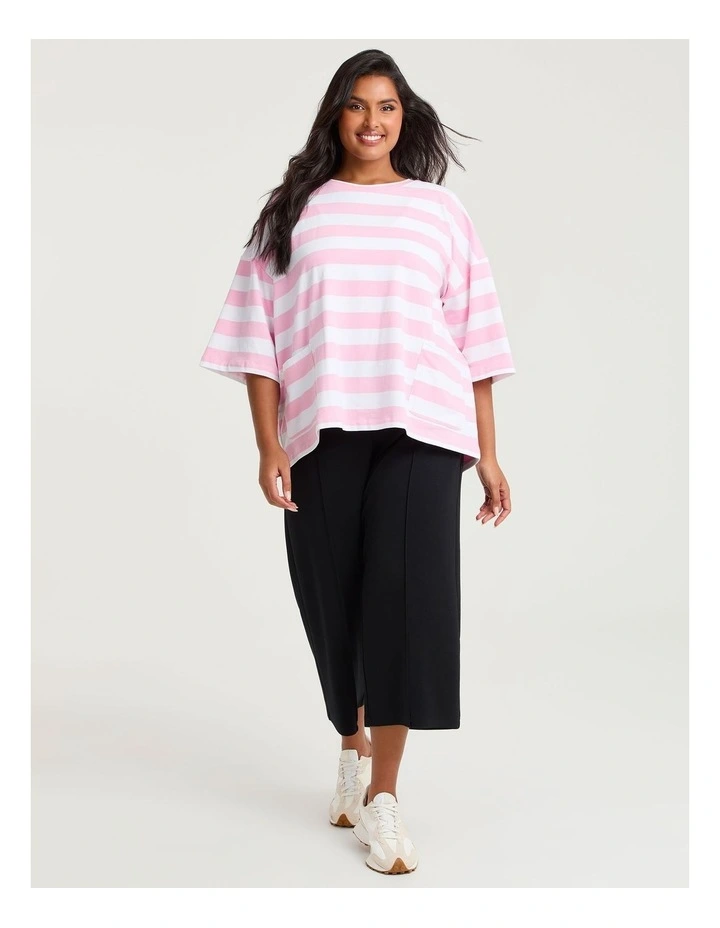 Cotton Stripe Pocket Sweatshirt Parfait Pink/white image 3