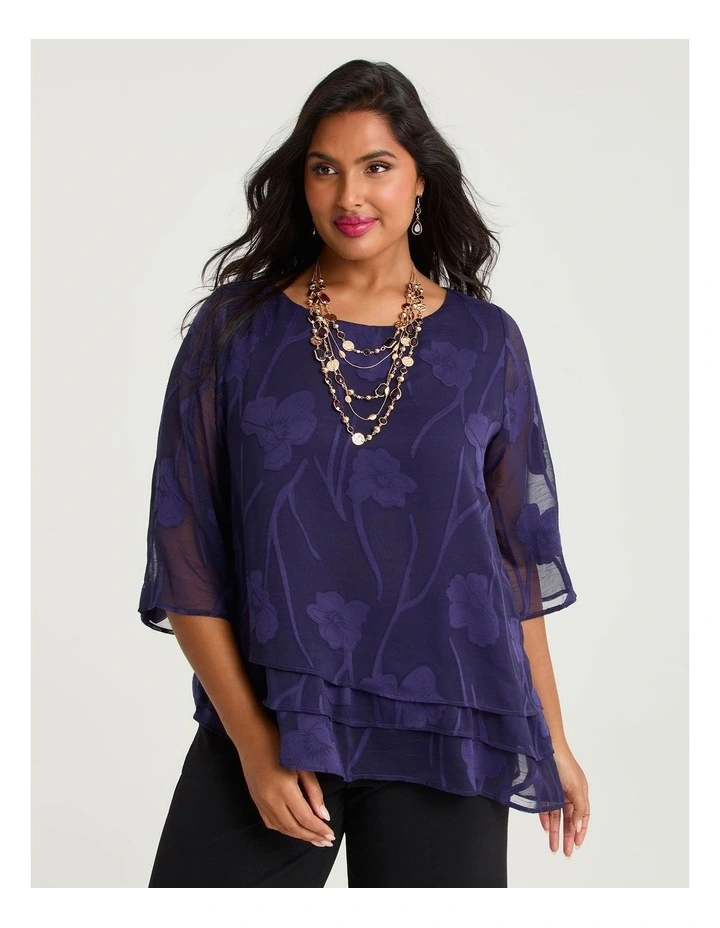 Floral Jacquard Chiffon Blouse Inkberry image 1