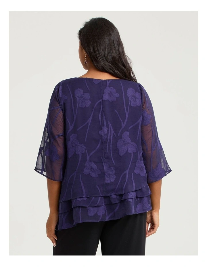 Floral Jacquard Chiffon Blouse Inkberry image 2