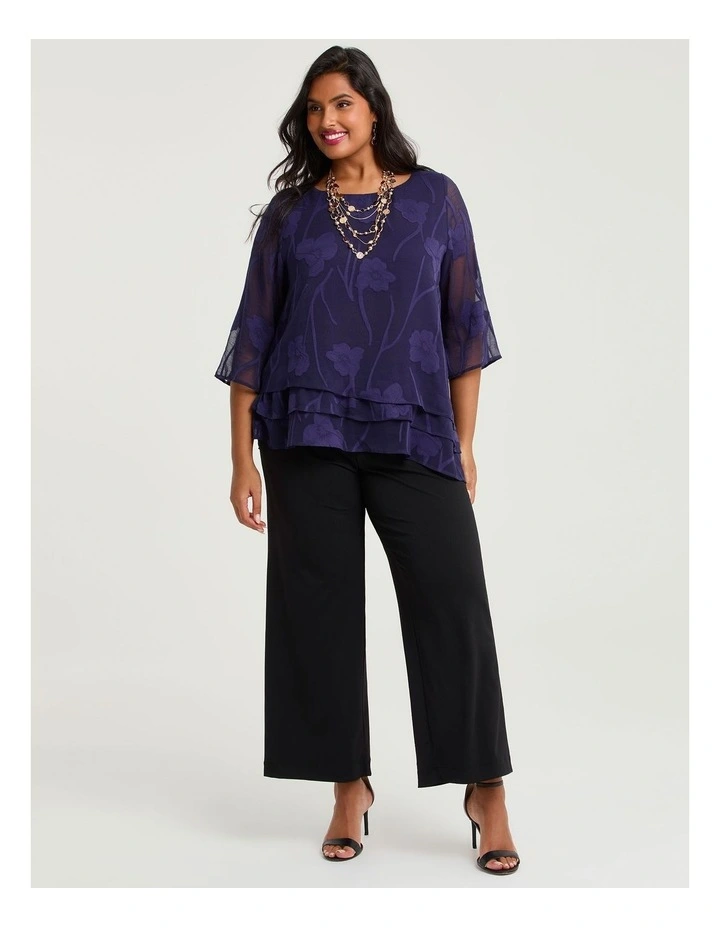 Floral Jacquard Chiffon Blouse Inkberry image 3
