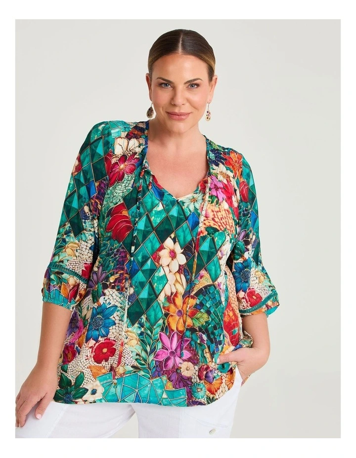 Natural Shirred Top Ocean Print image 1