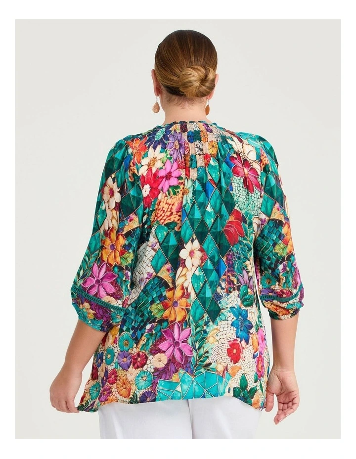 Natural Shirred Top Ocean Print image 2