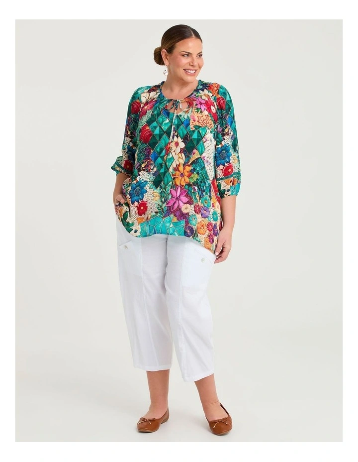 Natural Shirred Top Ocean Print image 4