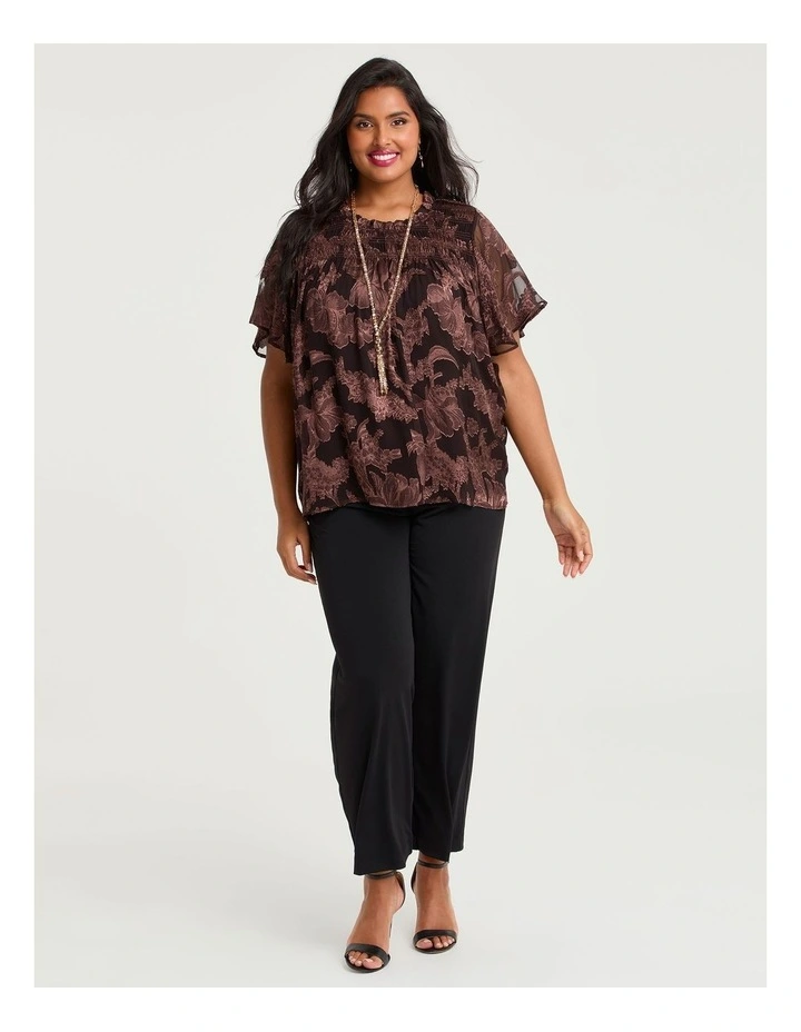 Rosa Jacquard Chiffon Shirred Top Chocolate image 4