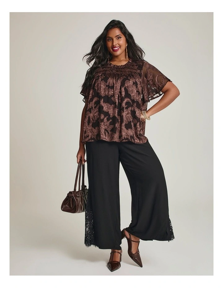 Rosa Jacquard Chiffon Shirred Top Chocolate image 7