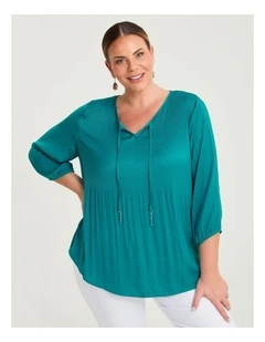 Luxe Weave Plisse Top Ocean