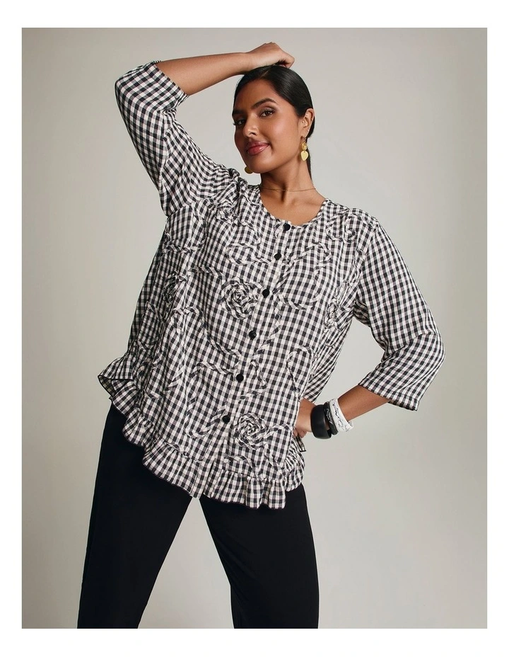 Salsa Gingham Cornelli Top Black Beige Check image 5
