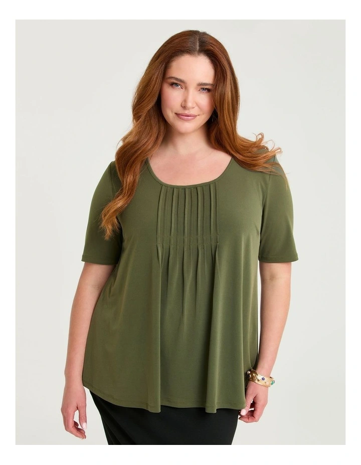 Pintuck Detail Top Khaki image 1
