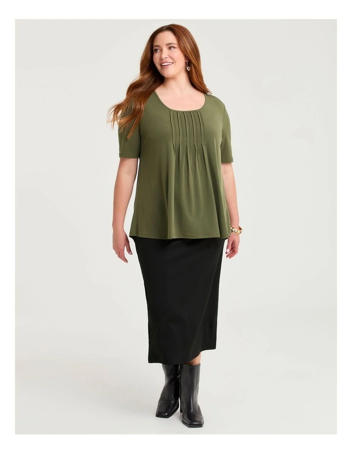 Pintuck Detail Top Khaki image 3