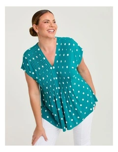 Polka Dot Pintuck Natural Top Ocean Spot Print