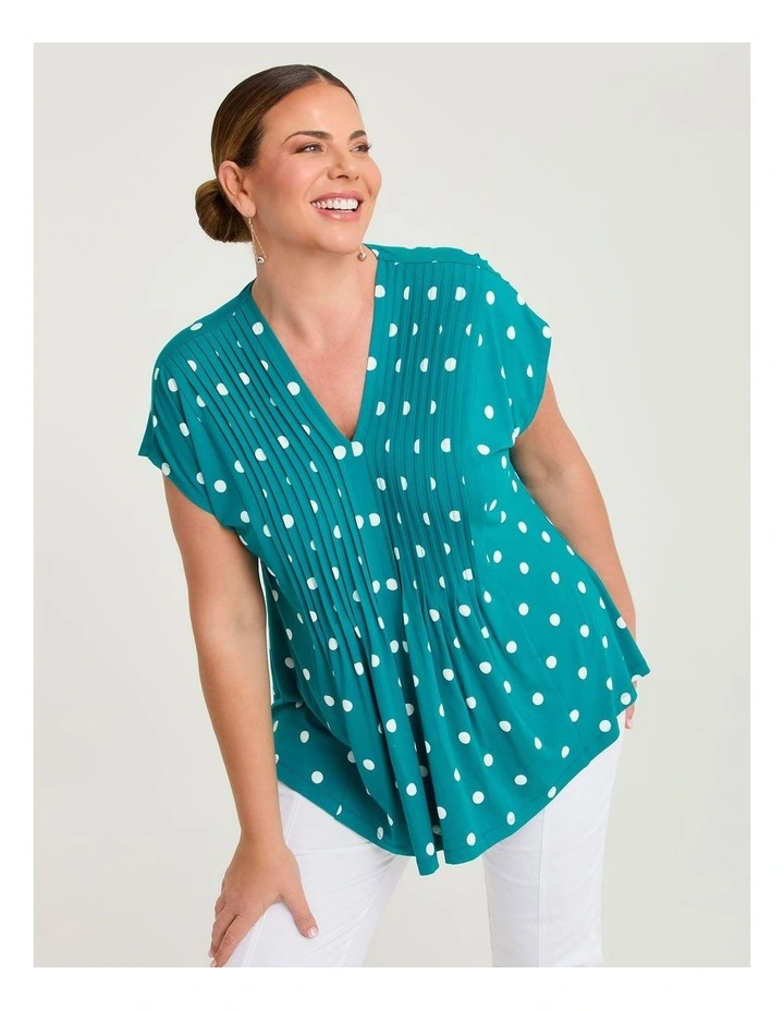 Polka Dot Pintuck Natural Top Ocean Spot Print image 1