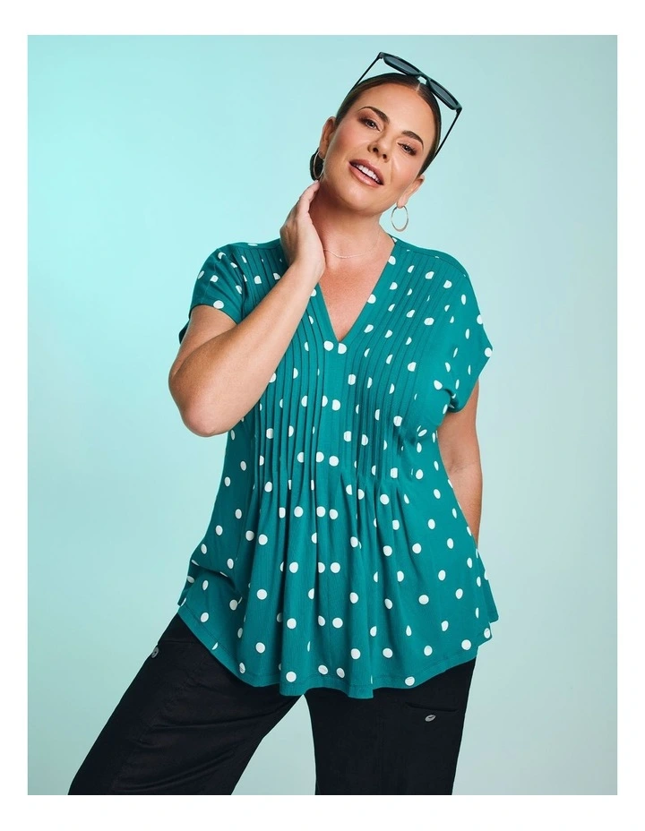 Polka Dot Pintuck Natural Top Ocean Spot Print image 4