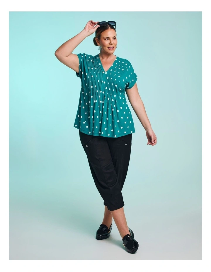 Polka Dot Pintuck Natural Top Ocean Spot Print image 5