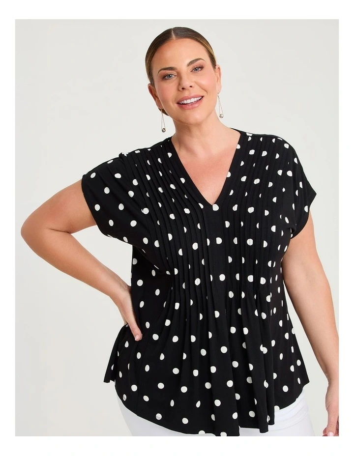 Polka Dot Pintuck Natural Top Black Spot Print image 1