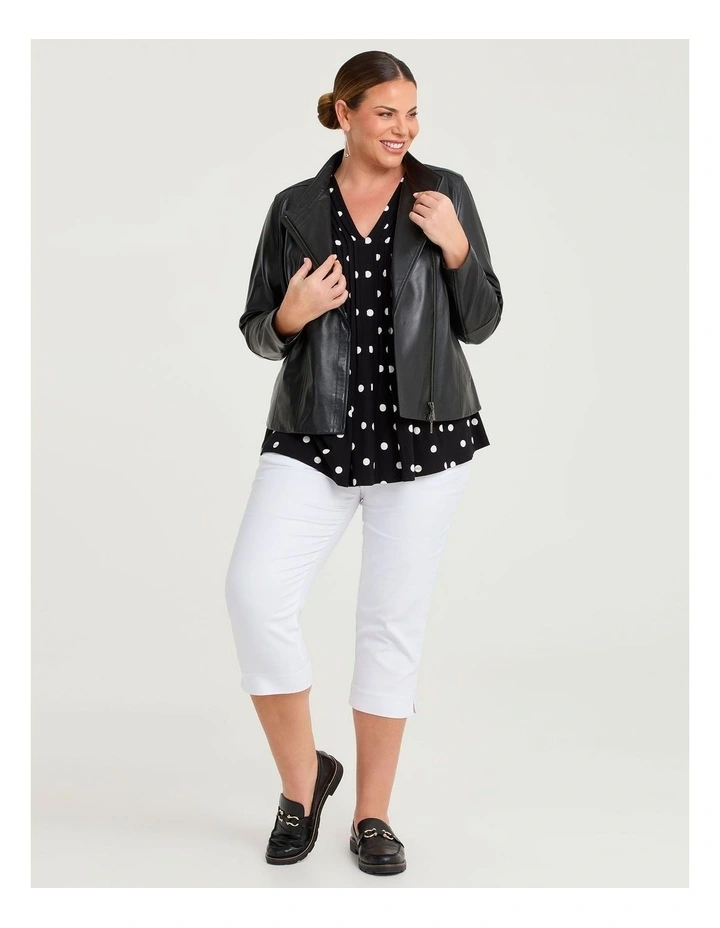 Polka Dot Pintuck Natural Top Black Spot Print image 4
