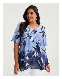 Fleur Cotton Modal Slub Top Dark Indigo Print