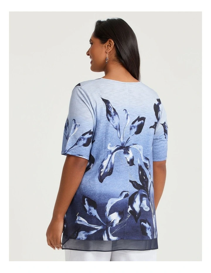 Fleur Cotton Modal Slub Top Dark Indigo Print image 2