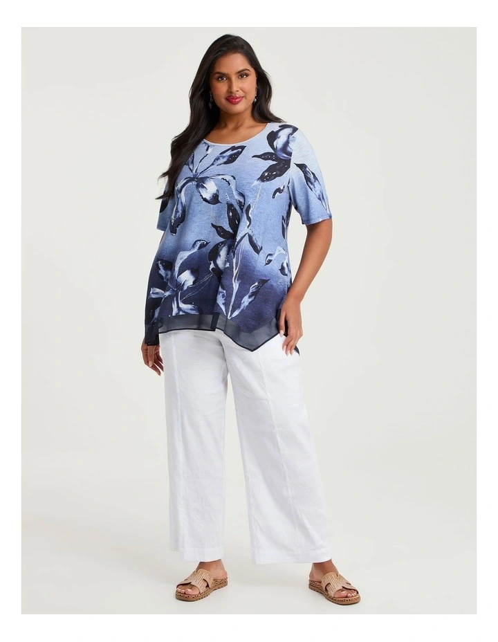 Fleur Cotton Modal Slub Top Dark Indigo Print image 3