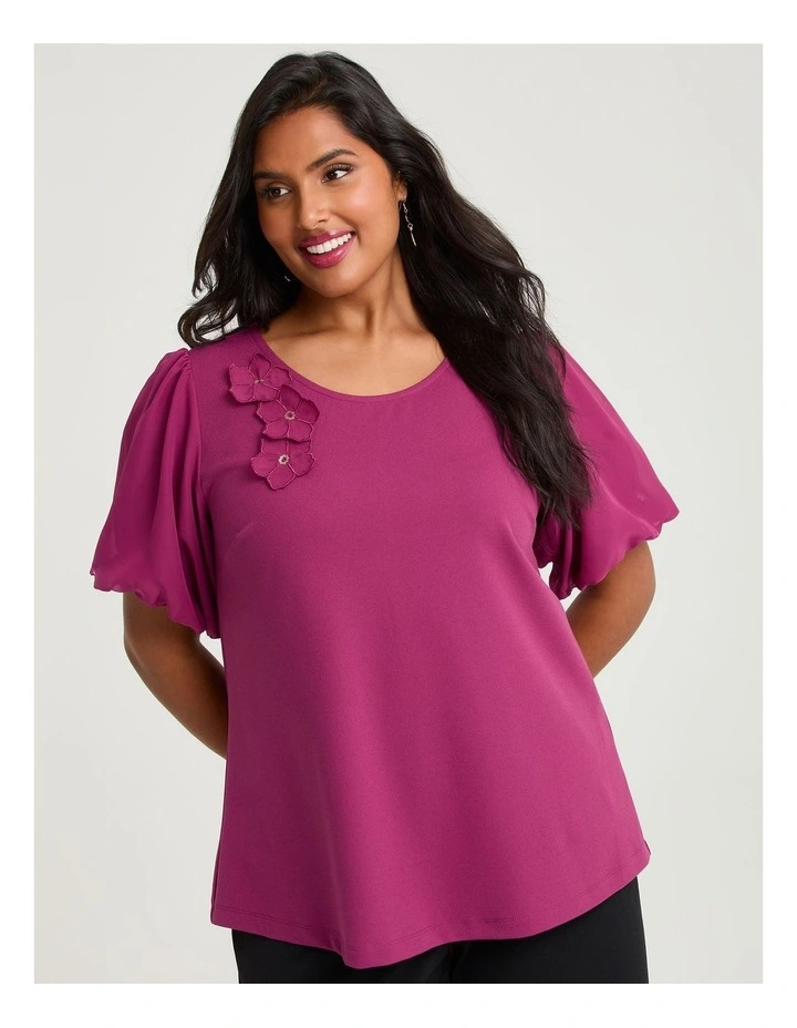 Applique Flower Top Berry image 1