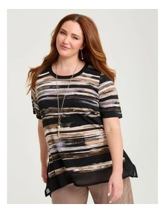 Chiffon Panel Evie Top Stripe Print
