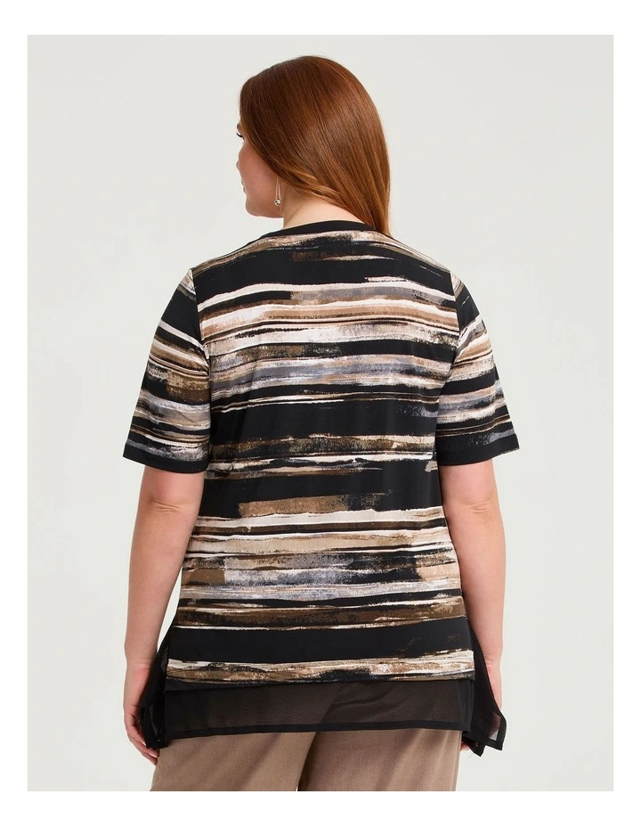 Chiffon Panel Evie Top Stripe Print image 2