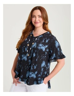 Salsa V-neck Luna Top Black/blue Print
