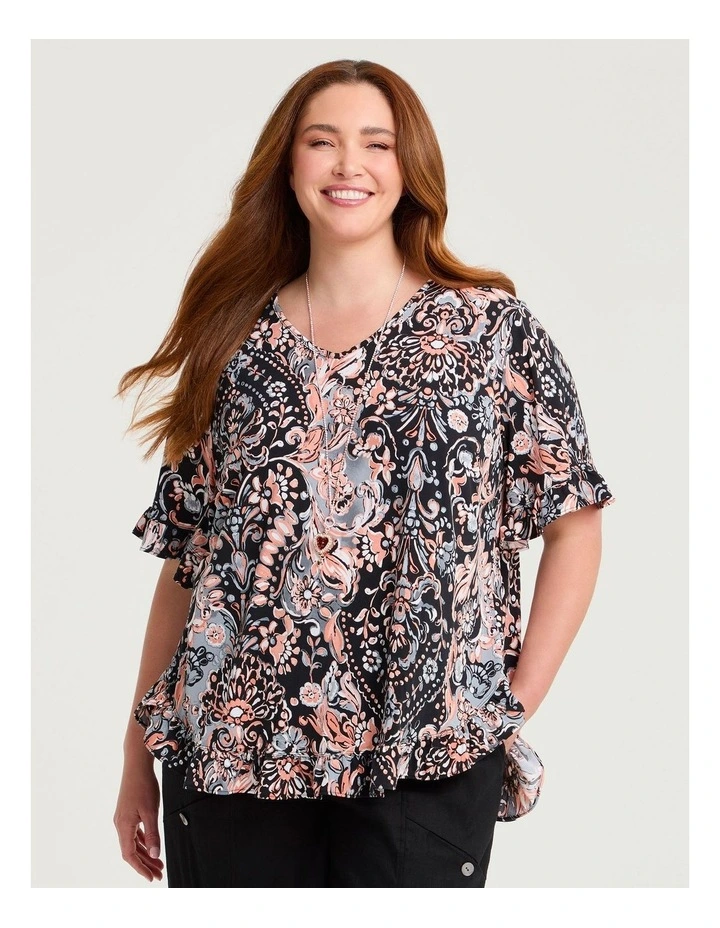 Salsa V-neck Luna Top Peach Paisley Print image 1