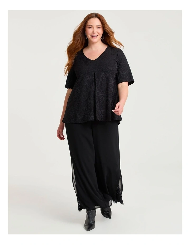 Floral Jacquard Event Top Black image 3