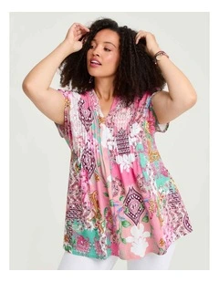 Flora Pintuck Cotton Slub Top Print