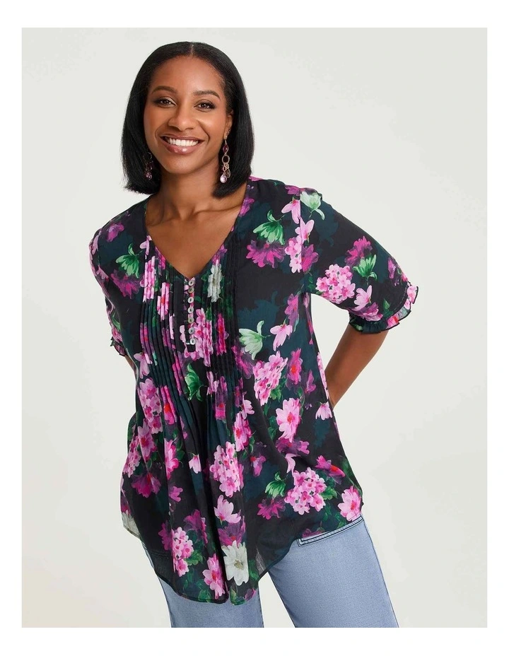 Cotton Pintuck Pretty Bloom Top Print image 1