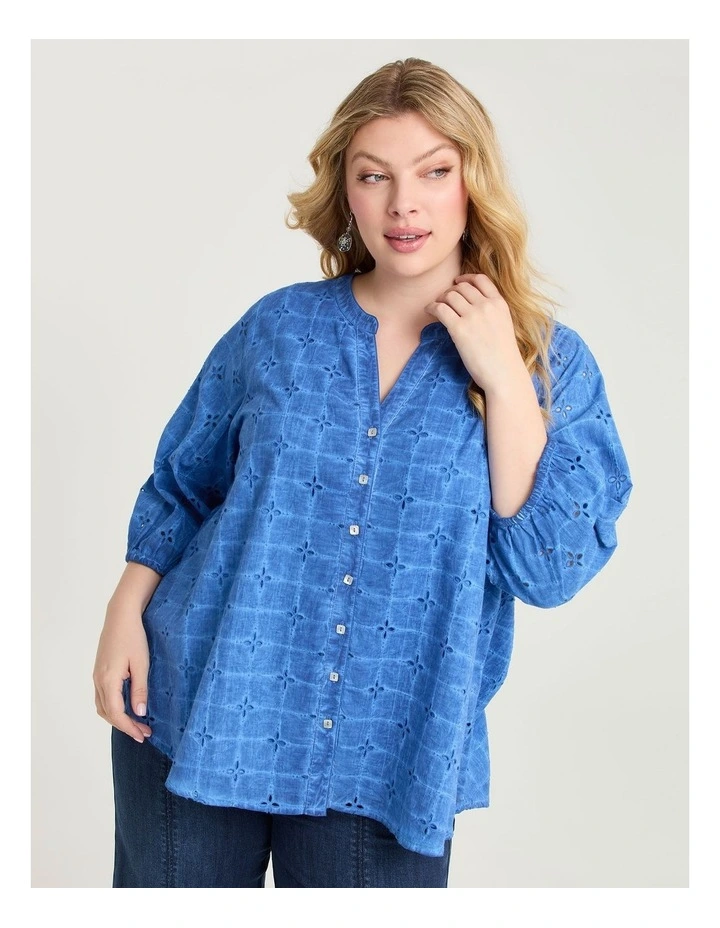 Cotton Floral Broderie Top Blue image 1