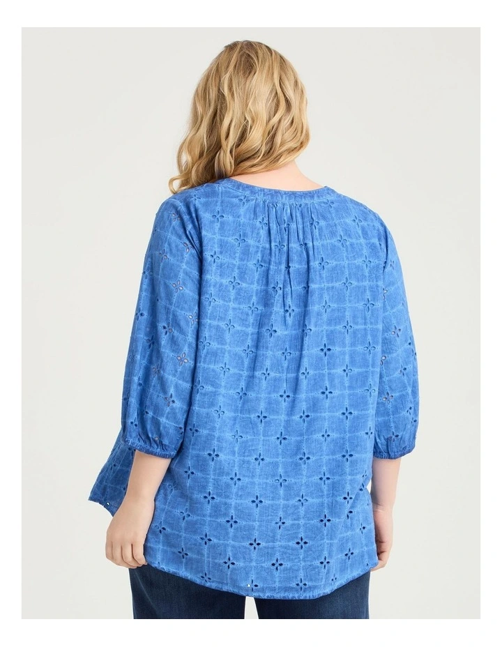 Cotton Floral Broderie Top Blue image 2