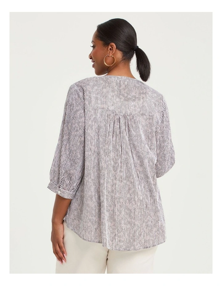 Cotton Stripe Button Top Dark Cocoa/off White image 2