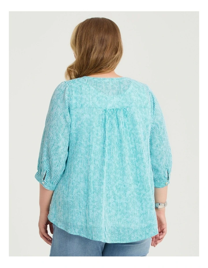 Cotton Stripe Button Top Lagoon Teal/white image 2
