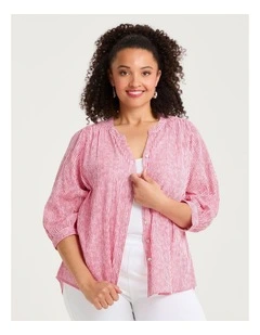 Cotton Stripe Button Top Racing Red/white