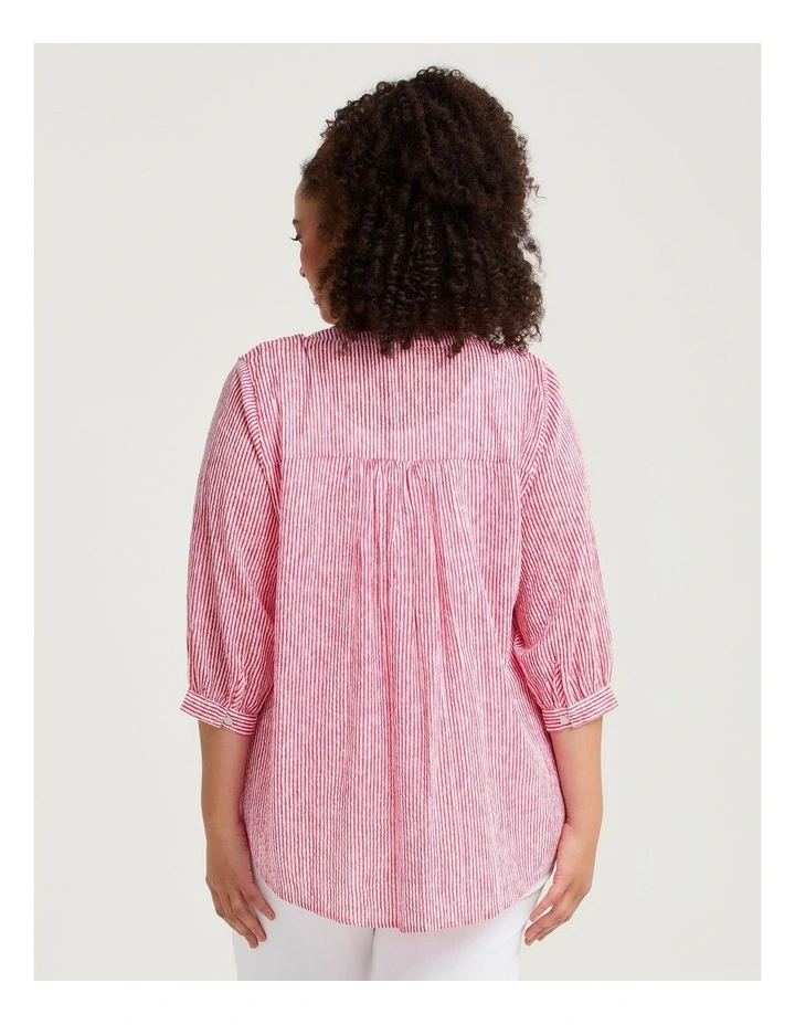 Cotton Stripe Button Top Racing Red/white image 2