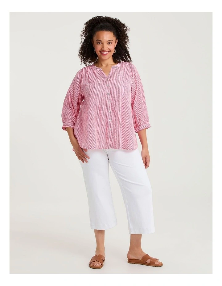 Cotton Stripe Button Top Racing Red/white image 3
