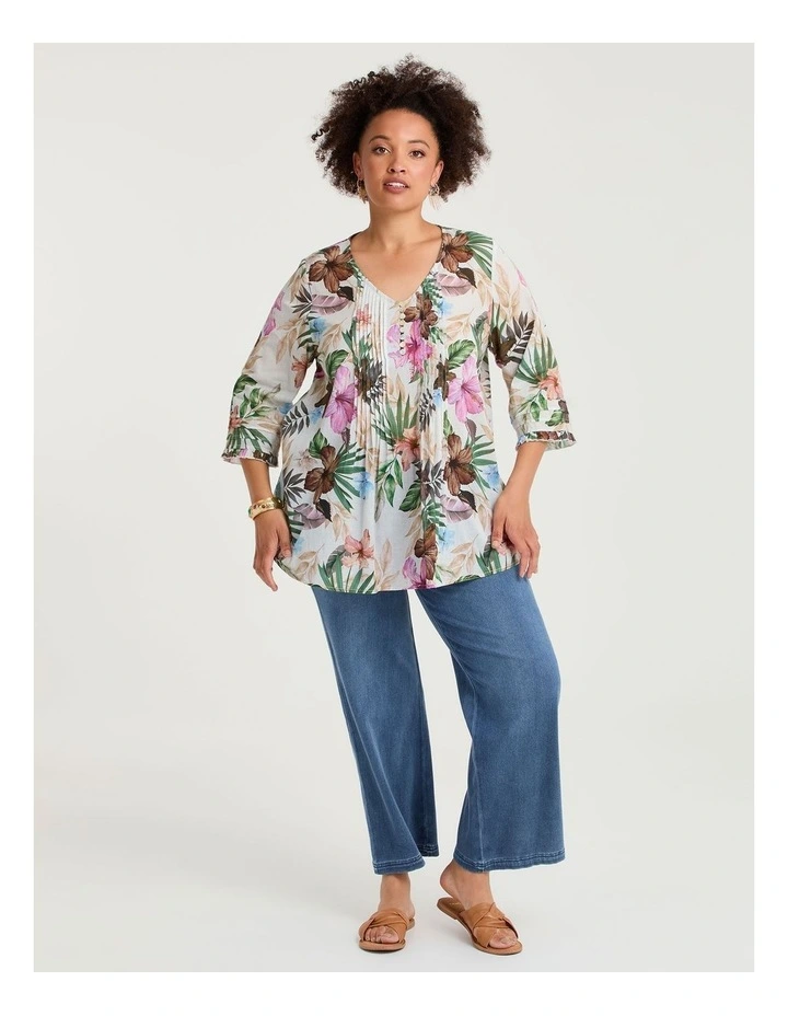 Cotton 3/4 Sleeve Pintuck Top image 3